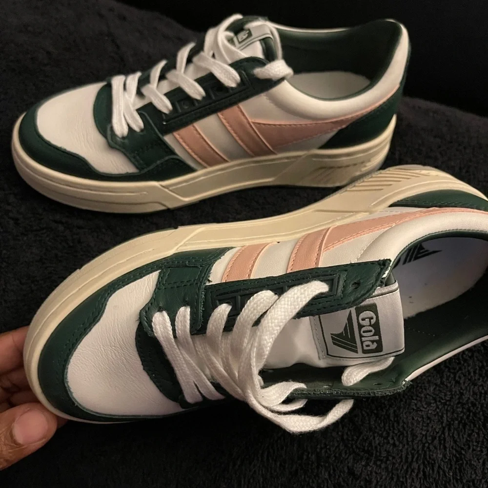 Gola Challenge CLB535 Women's White, Evergreen & Pearl Pink Sneakers Size 5 NEW